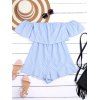 Off The Shoulder Flounce Striped Romper - Rayure S