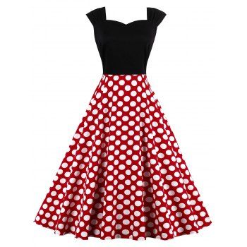 High Waist Sleeveless Polka Dot 50s Dress