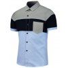 Chemise manches courtes à manches courtes en patchwork - Bleu XL