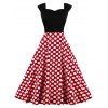 High Waist Sleeveless Polka Dot 50s Dress - RED XL