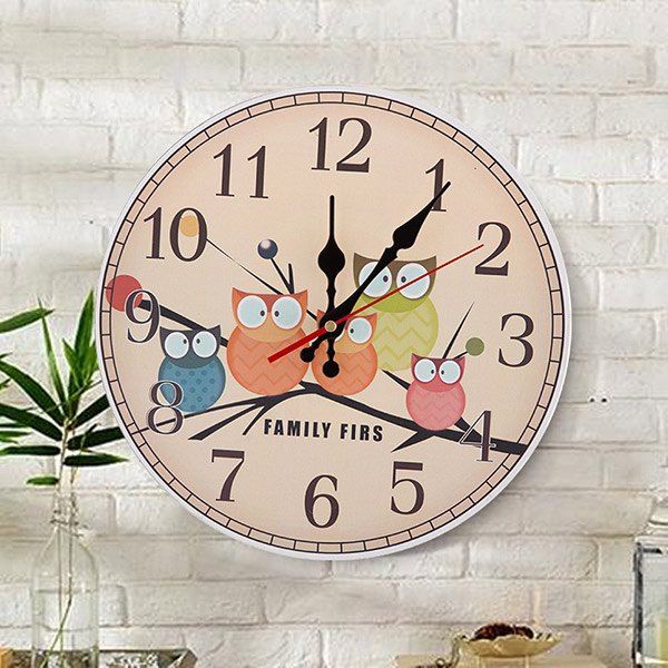 

Owl Round Analog Number Mute Wood Wall Clock, Apricot