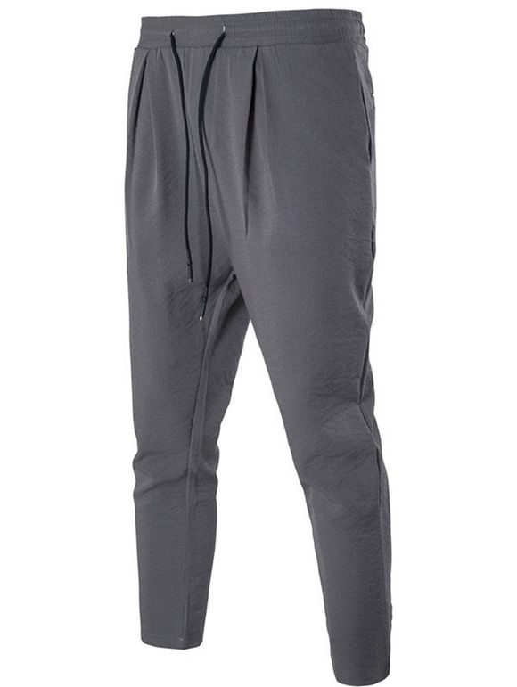 Drop Crotch Drawstring Sports Pants - Gris L