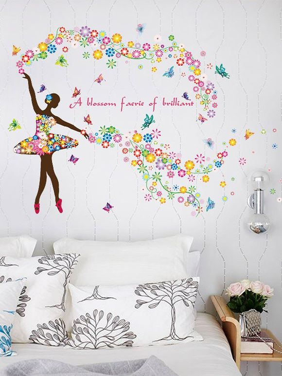 Floral Quotes Butterfly Dancing Girl Wall Sticker - coloré 60*90CM