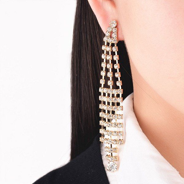 

Rhinestoned Tassel Drop Earrings, Golden