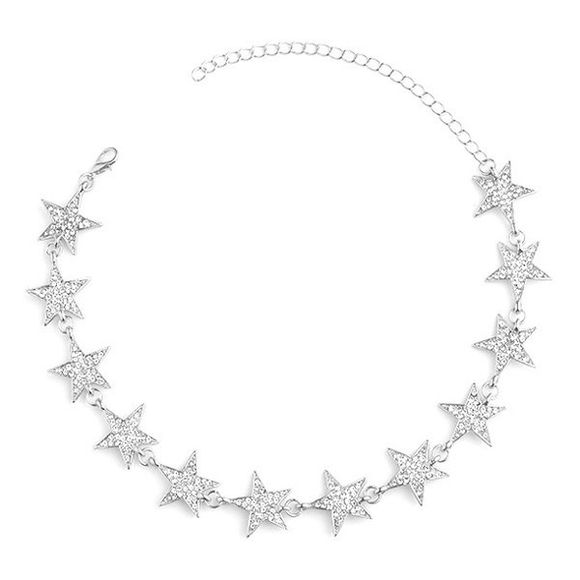 Star Rhinestoned Choker Necklace - Argent 