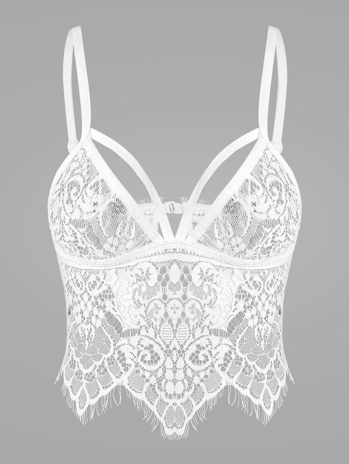 

Lace See Thru Strappy Lingerie Bra, White