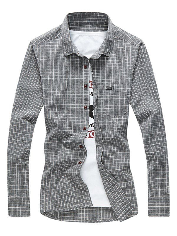 

Slim Grid Check Long Sleeve Shirt, Light grey