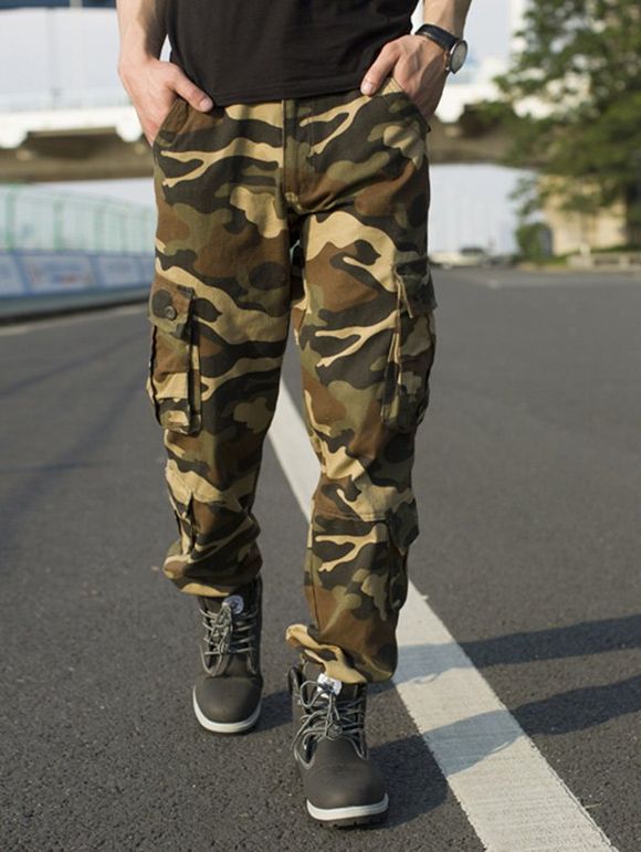 Pantalon Cargo Camouflage avec Multi-Poches - Jaune 32