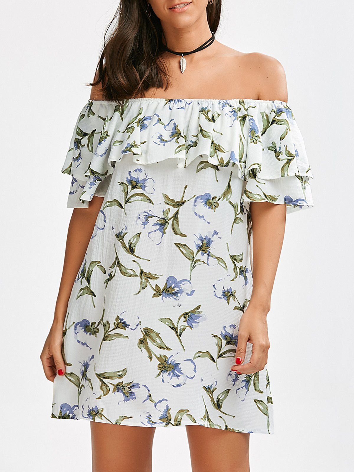 

Off The Shoulder Floral Flounce Dress, White