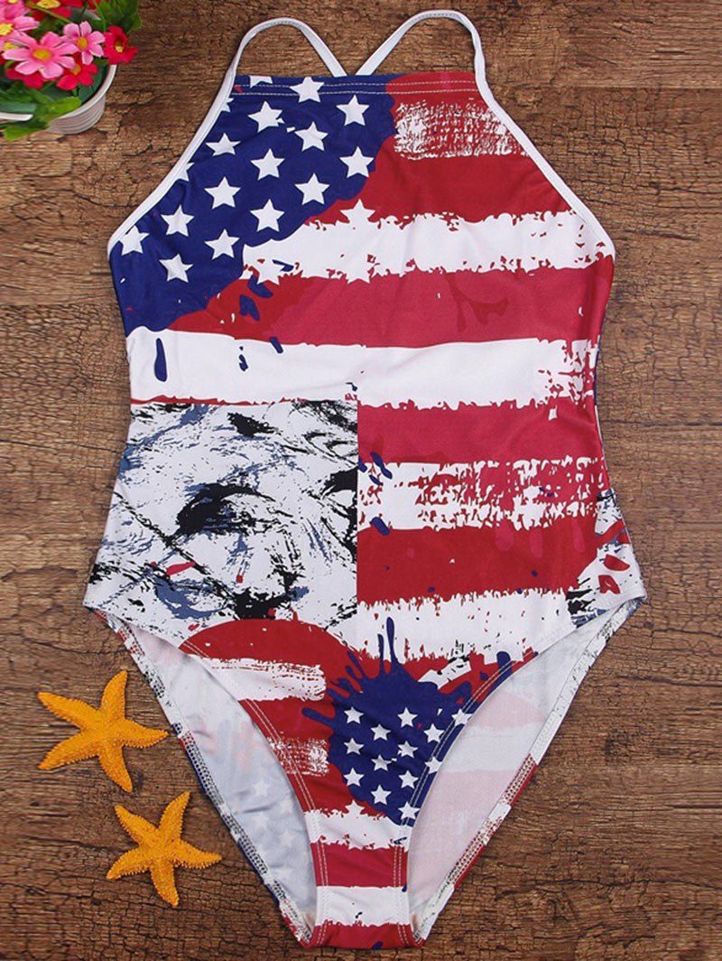 

Cross Back American Flag Patriotic Swimsuit, Colormix