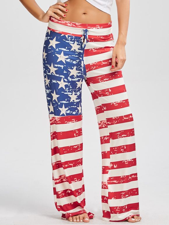 Patriotic American Flag Print Pantalons à cordes - Rouge XL