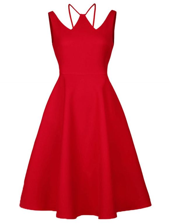 Vintage Strappy Skater Party Dress - Rouge S