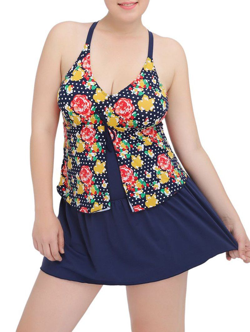 [41 OFF] 2021 Plus Size Floral Printed Plunge Modest Onepiece