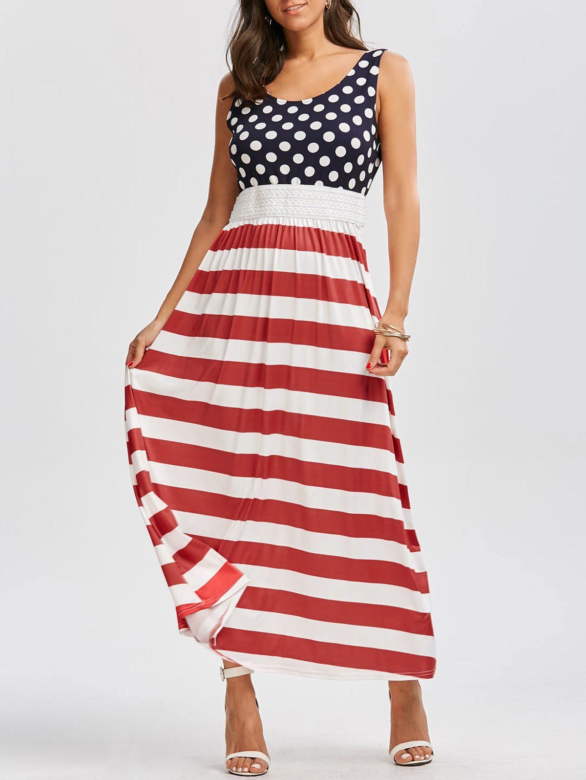 [17% OFF] 2021 American Flag Print Maxi Dress In RED | DressLily