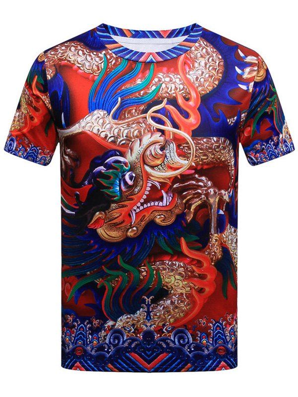 

Short Sleeve Dragon Pattern T-shirt, Colormix