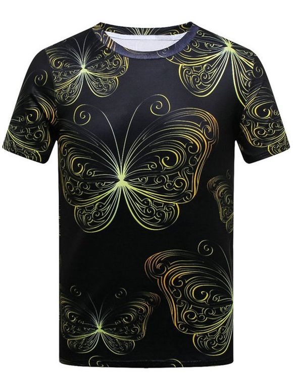 T-shirt à imprimé papillon à manches courtes - multicolore XL