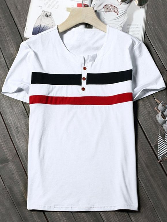 T-shirt à bout rayé - Blanc 2XL