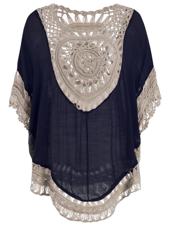 Chiffon Insert Tunic Crochet Cover Up Top - Azuré ONE SIZE