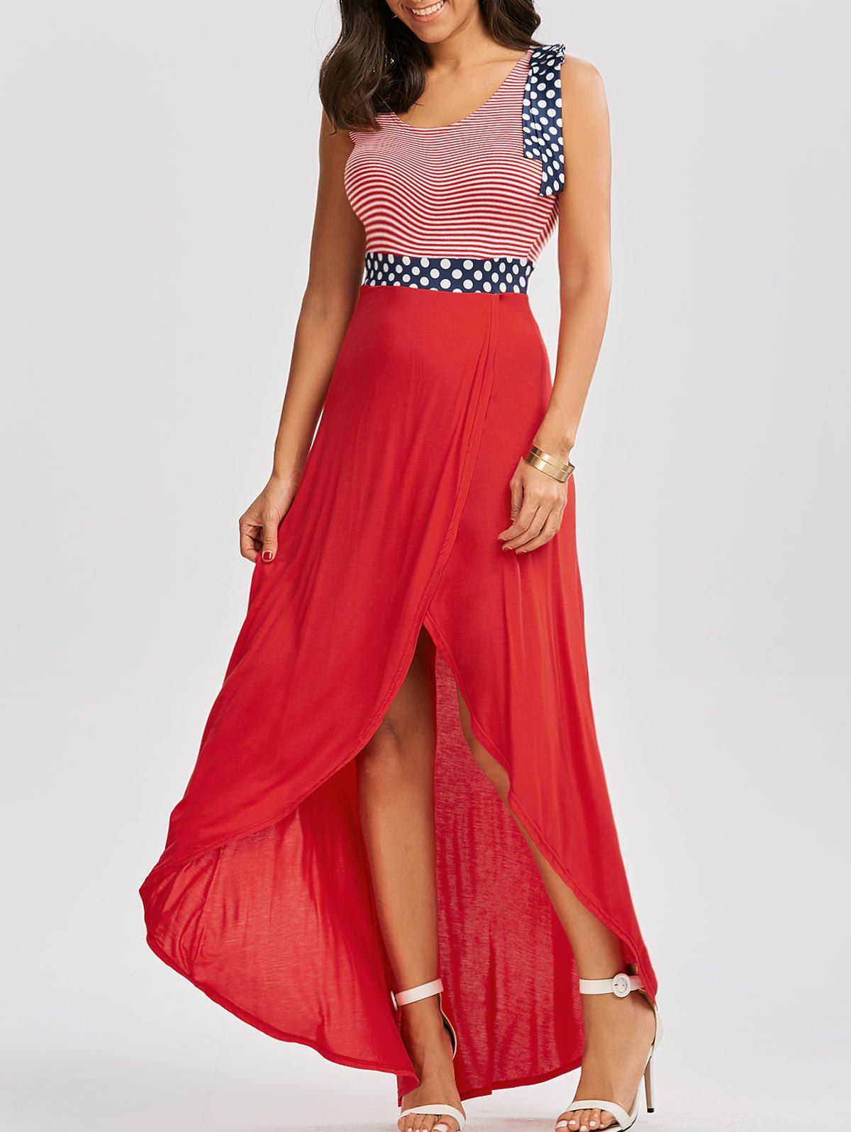 

Scoop Neck Patriotic Long High Low Dress, Colormix