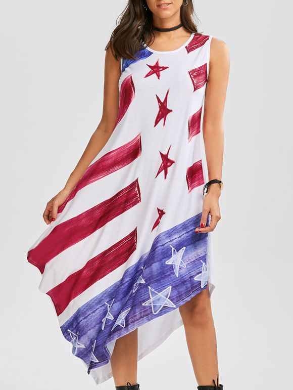 American Flag Print Robe de soirée asymétrique - multicolore M
