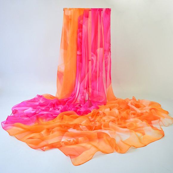 Gossamer Rose imprimé à deux tons châle écharpe - Orange Jaune 