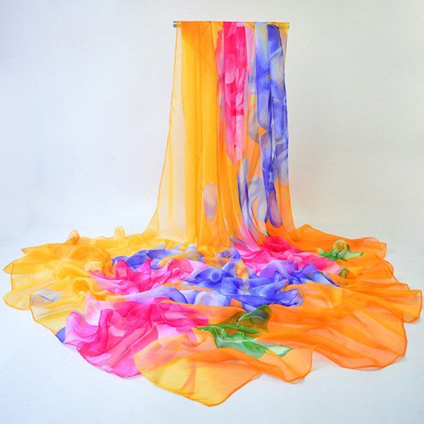 

Watercolour Conspicuous Floral Printed Scarf, Orange yellow