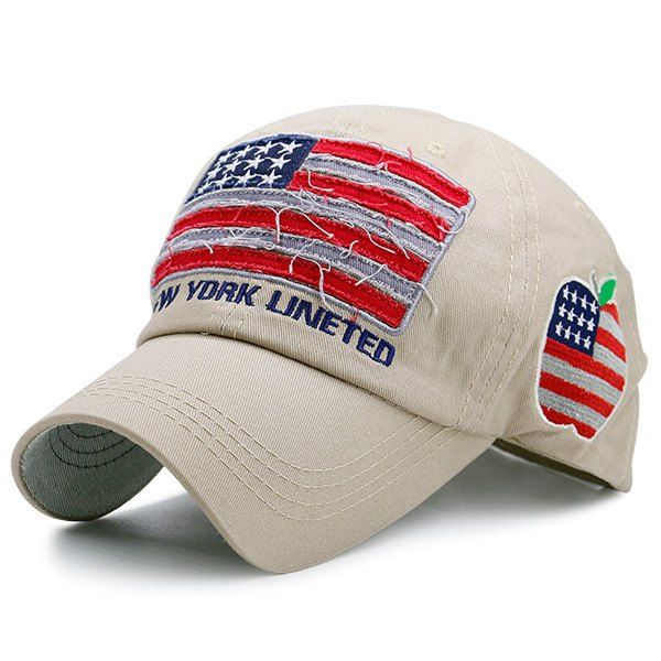 

Letters Embroidered American Flag Patchwork Baseball Hat, Khaki