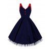 V Neck Two Tone Vintage Dress - Bleu Violet 2XL