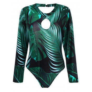 Palm Leaf Print One Piece Plus Size Swimsuit, DEEP GREEN, XL in Plus ...