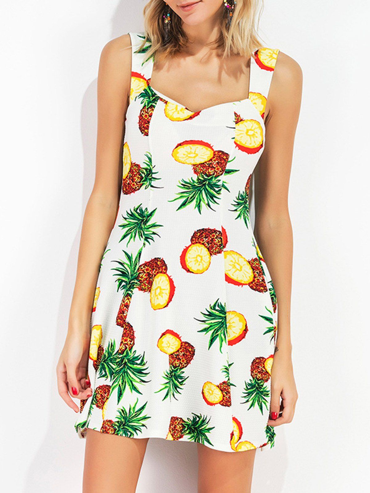 [17% OFF] 2021 Sweetheart Neckline Pineapple Print Sleeveless Dress In ...