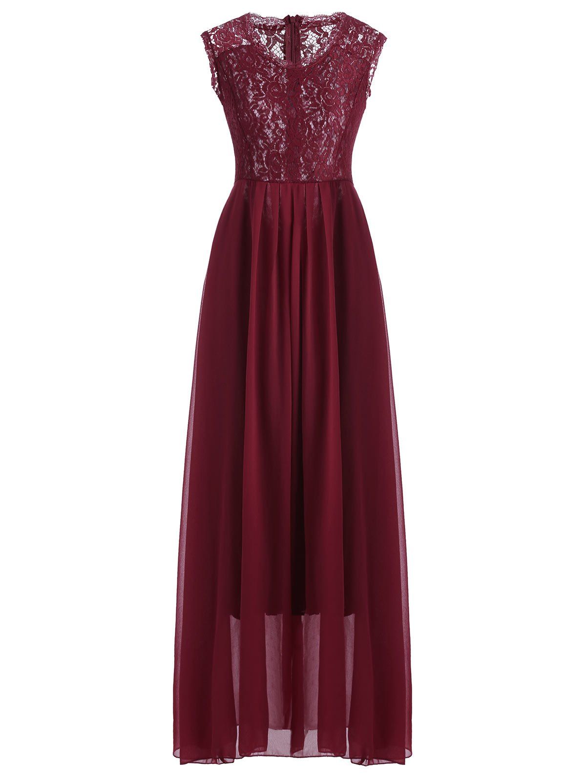 

Sleeveless Lace Panel High Waisted Dress, Deep red