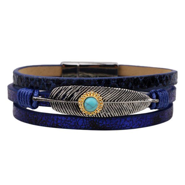 

Faux Leather Turquoise Leaf Multilayered Bracelet, Deep blue