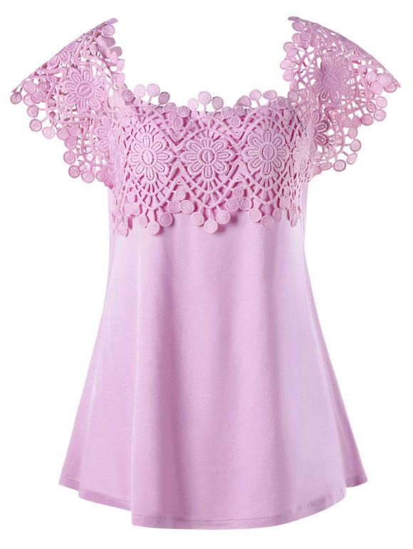 T-shirt  Effet en Crochet Floral Grande Taille - Pourpre Rosé 5XL
