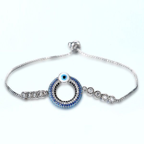 

Rhinestone Evil Eye Bead Bracelet, Silver