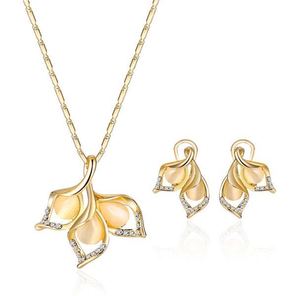

Faux Opal Rhinestone Leaf Jewelry Set, Golden