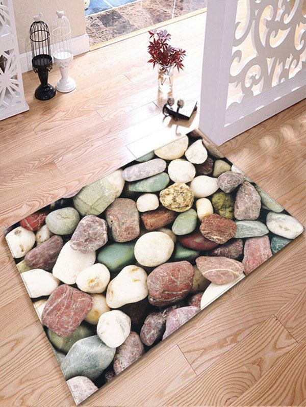 

Antislip Flannel Bathroom Rug with Stone Print, Colormix