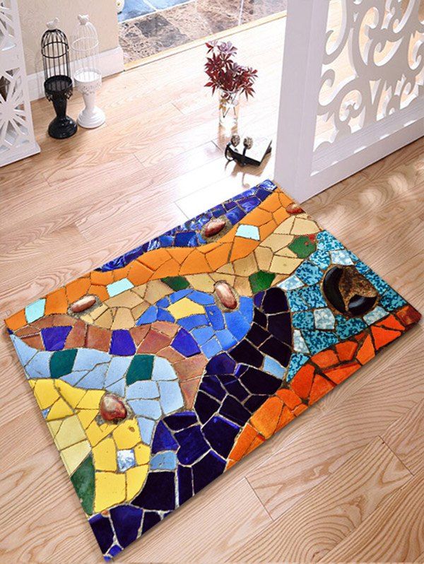 

Colorful Mosaic Print Flannel Skidproof Bathroom Rug, Colorful geometric