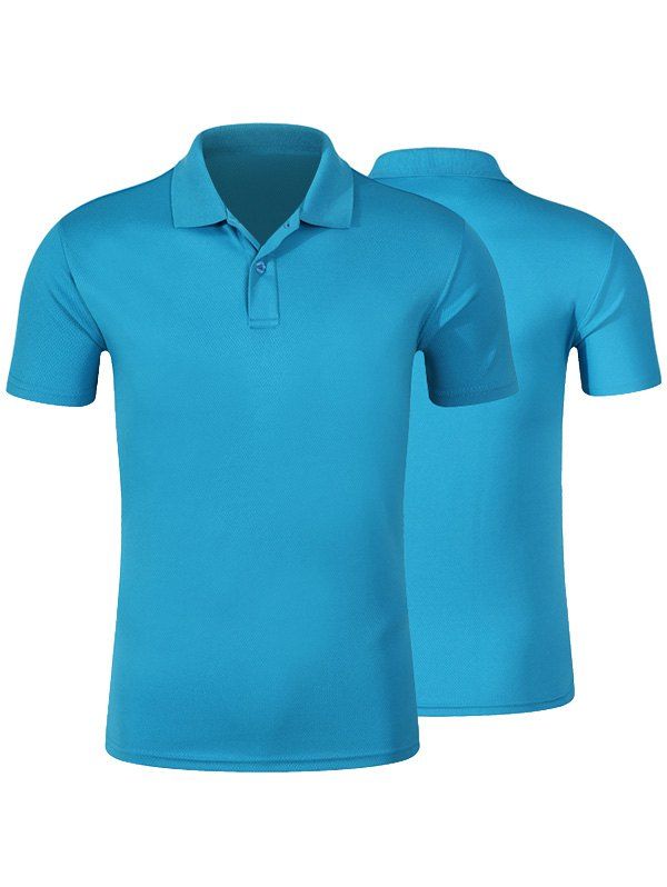 

Plain Short Sleeve Buttoned T-shirt, Blue