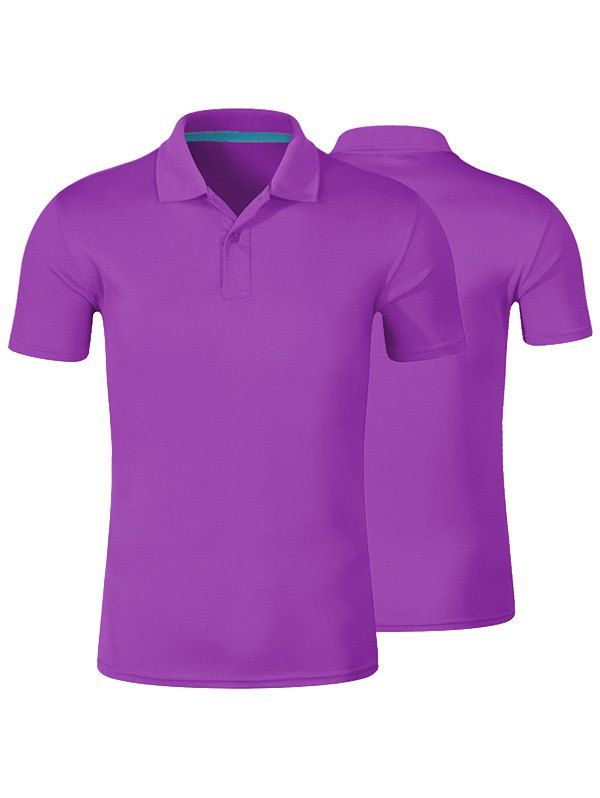 

Plain Short Sleeve Buttoned T-shirt, Purple
