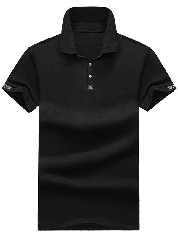 

Geometric Pattern Half Button Polo Shirt, Black
