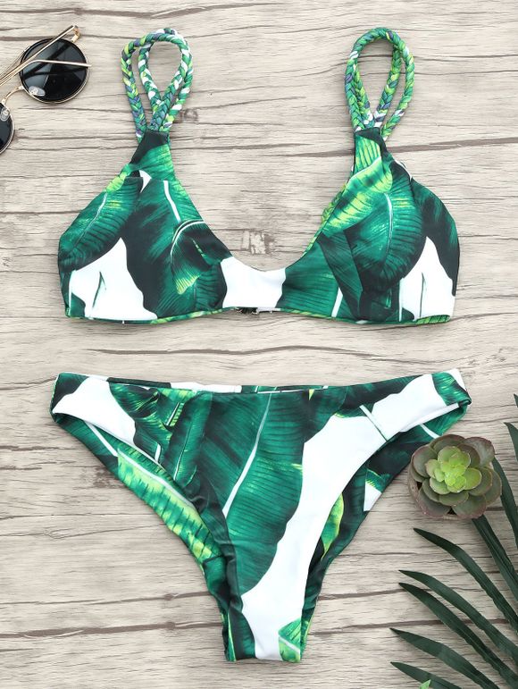 Ensemble de Bikini à Bretelle Feuille de Palmier Tropical - Vert M
