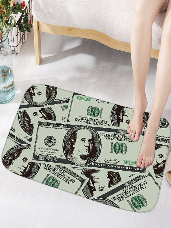 

Dollar Print Water Absorption Flannel Bathroom Rug, Light green