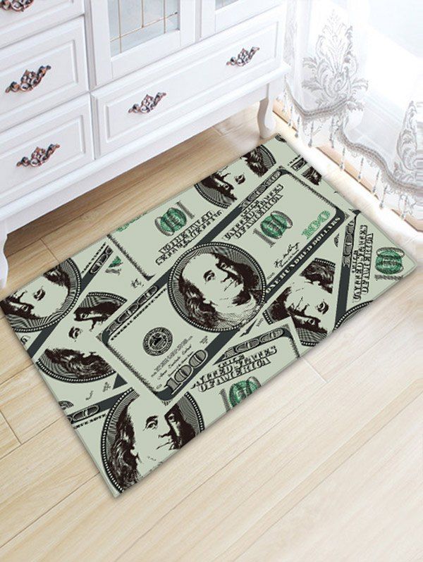 

Dollar Print Water Absorption Flannel Bathroom Rug, Light green