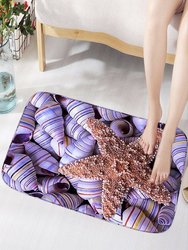 

Conch Print Flannel Skidproof Nautical Bathroom Rug, Purple