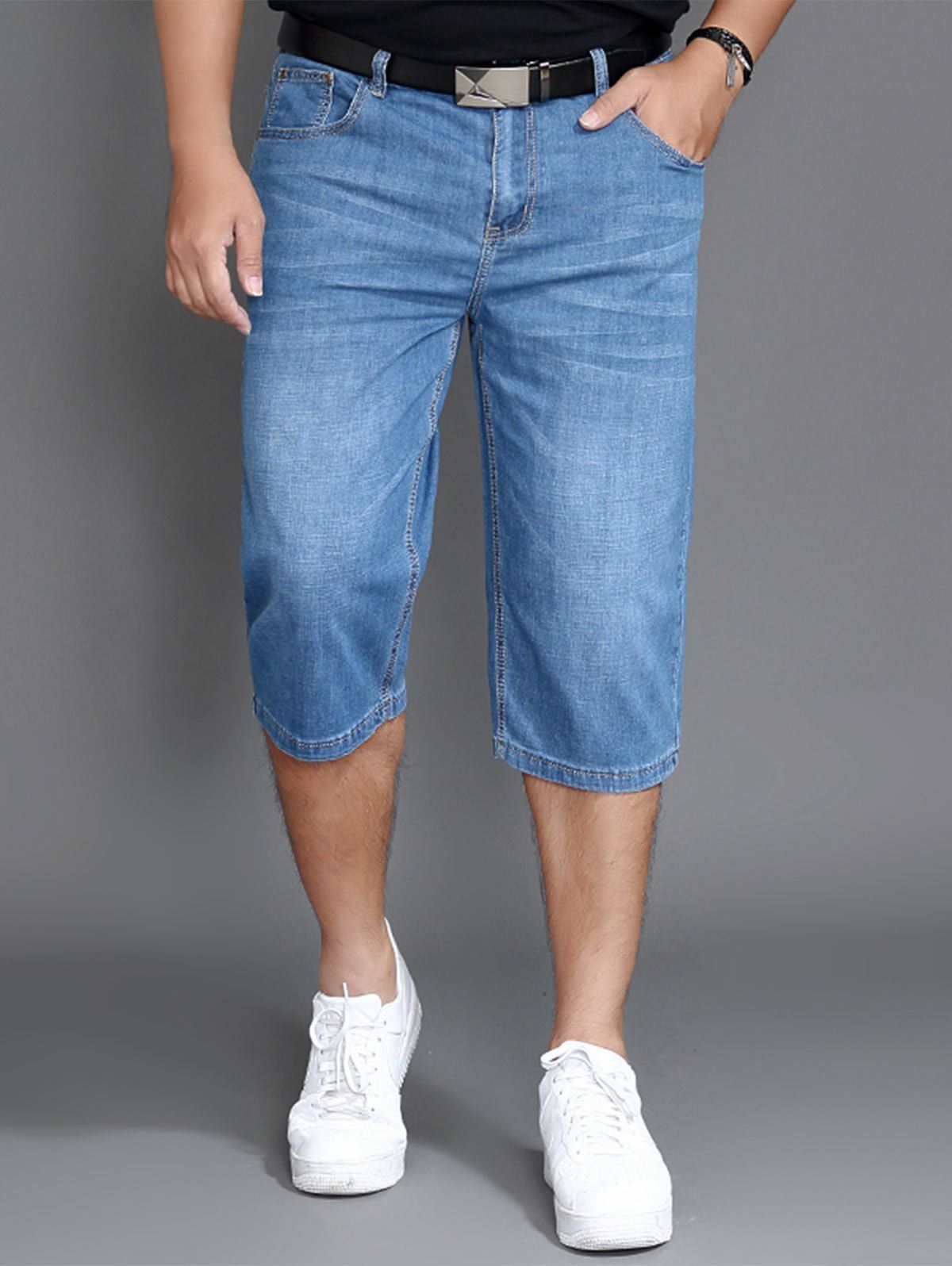 

Zipper Fly Straight Leg Embroidered Cropped Jeans, Blue