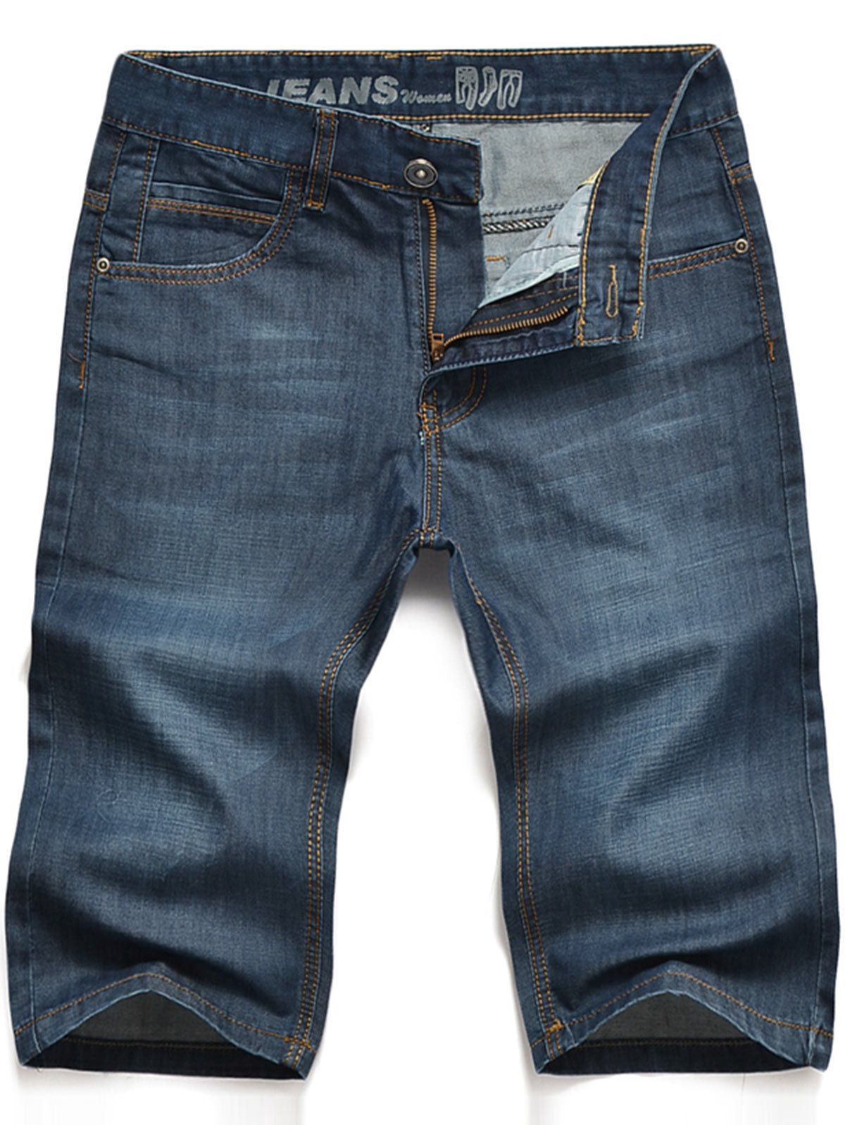 

Straight Leg Graphic Embroidered Jean Shorts, Blue