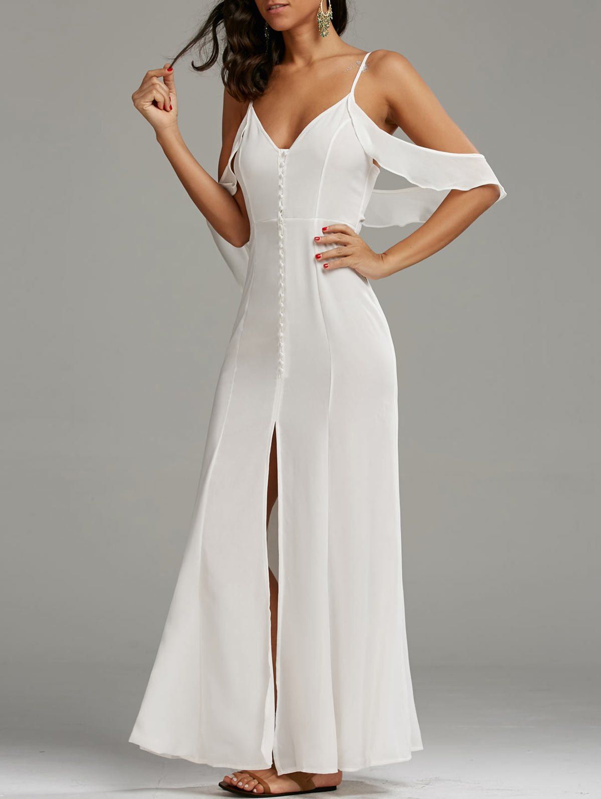 

Cold Shoulder High Slit Maxi Party Dress, White