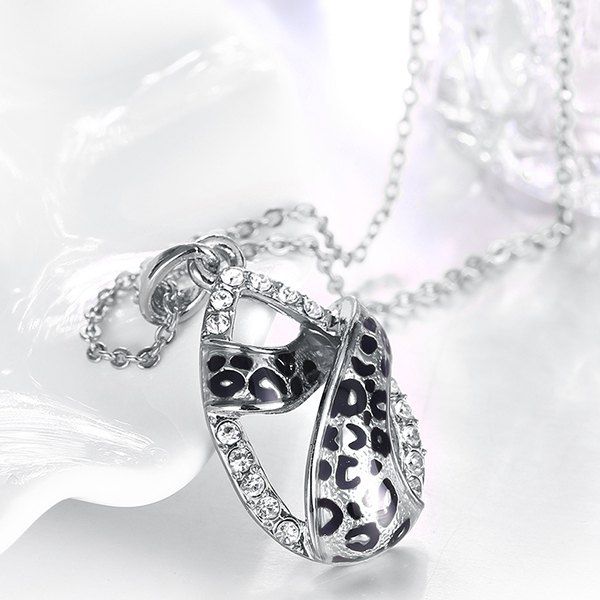 

Alloy Rhinestone Leopard Print Teardrop Necklace, Silver