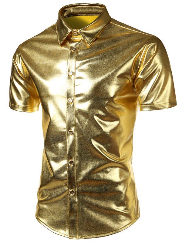 

Short Sleeves Metallic Shirt, Golden