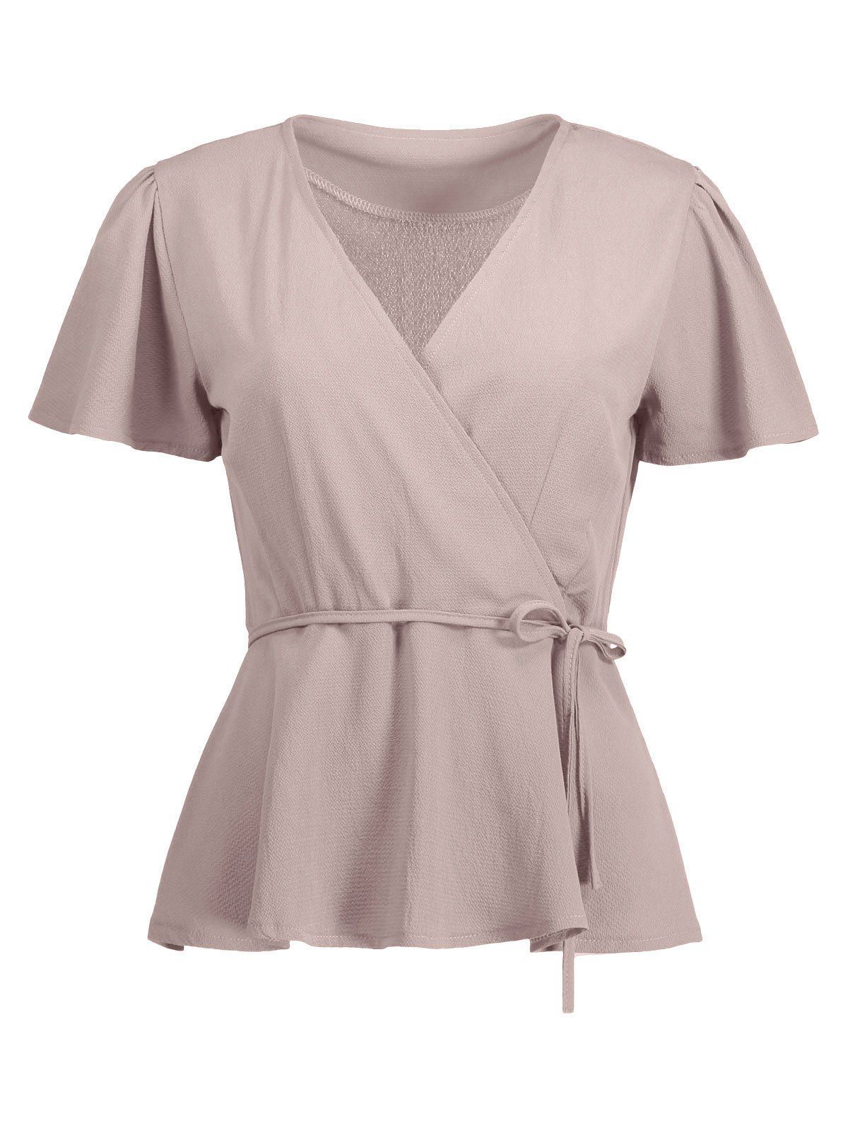 

Puff Sleeve Chiffon Surplice Top, Shallow pink